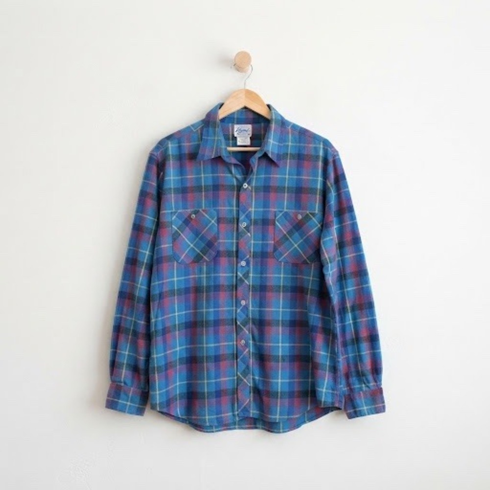 Vintage Regent Canada Men's Blue Plaid Cotton Long Sleeve Shirt Size 18 XXL 90s